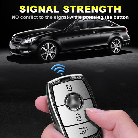 Soft TPU Leather Full Protection Smart Remote Key Fob Cover Case Holder Compatible with Mercedes E S Class 3 Button,Silver
