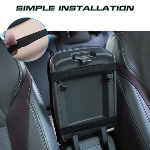 Xotic Tech Center Console Armrest Seat Box Cover Pad, Leather Cushion w/Flexible Elastic Band, Universal Accessories for Most Cars, SUV, Truck (Black & Blue 12.60"x7.48")