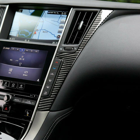 2pcs Carbon Fiber Style Car Interior Center Console Dashboard Cover Trim Molding Decoration for Infiniti Q50 Q60 2017-2022