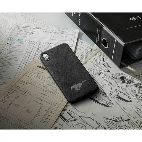 Luxury Super Mustang Logo Slim Leather Alcantara Suede Durable Protective Cover Case for iPhone 7 8 iPhone 7 8 Plus iPhone X
