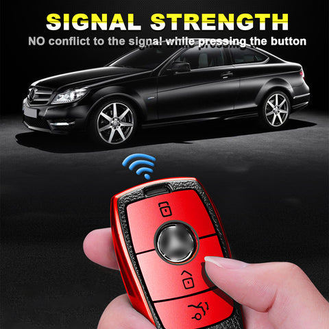 Smart Key Fob Cover Case Holder Soft TPU Leather Full Protection Remote Key Cover Compatible with Mercedes E S Class 3 Button, Red