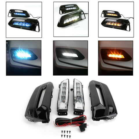 for Honda Accord 2018 2019 LED Fog Light Kit Assembly, Front Bumper LED Fog Light Bezel Cover with White Ice Blue Amber LED DRL Fog Lamp Turn Signal Light