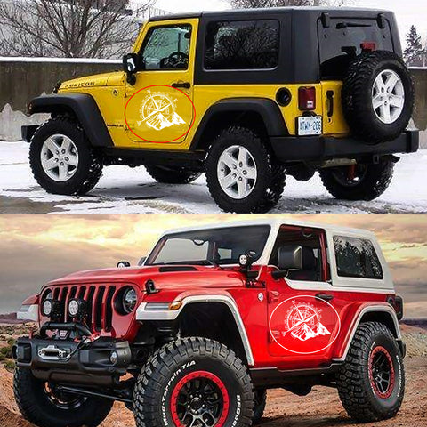 Car Home Decor - Compass Rose with Mountains Vinyl Decal Sticker for Car Trunk Door Window Hood, Shop Window, White