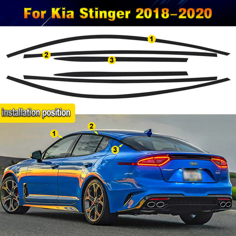 Set(6pcs) Matte Black Vinyl Pre-Cut Window Strip Cover For Kia Stinger 2018-2020