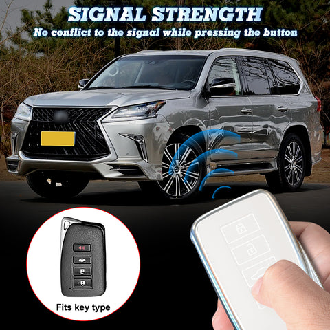 White Soft TPU Leather Full Protect Smart Key Fob Cover w/Keychain For Lexus EX RX NX GS IS