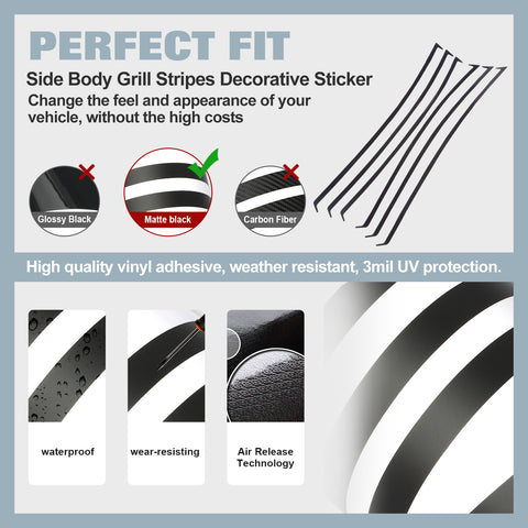 For Chevrolet Camaro 2010-2015 Matte Black Side Body Vent Strip Insert Decals 6X