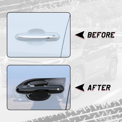Exterior Door Handle w/ Handle Bowl Cover Trim, Glossy Black, Compatible with Toyota Rav4 2019-2024with Smart Keyhole)