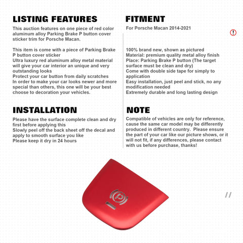 Car Interior Parking Brake P Button Switch Knob,Handbrake Button Frame Decoration Cover Sticker Compatible with Porsche Macan 2014-2021 (Red)