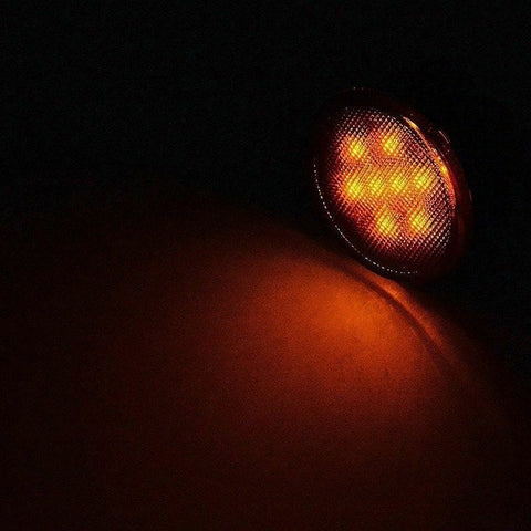 2pcs Round / Square Style LED Turn Signal Front Grill Side Marker Light Smoked Lens for Jeep Wrangler JK 2007-2017