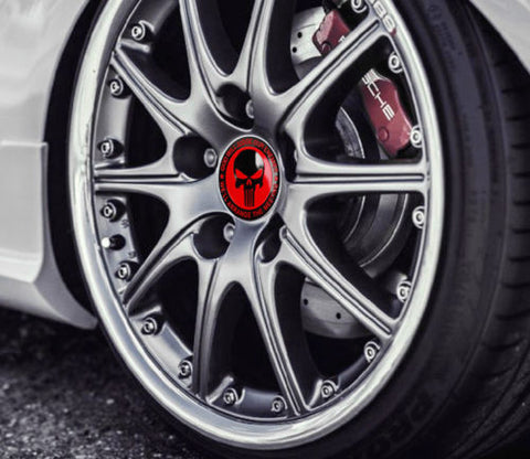 4 x 56.5mm Punisher Rock Skull Emblem Car Wheel Center Cap Decor Cover Sticker