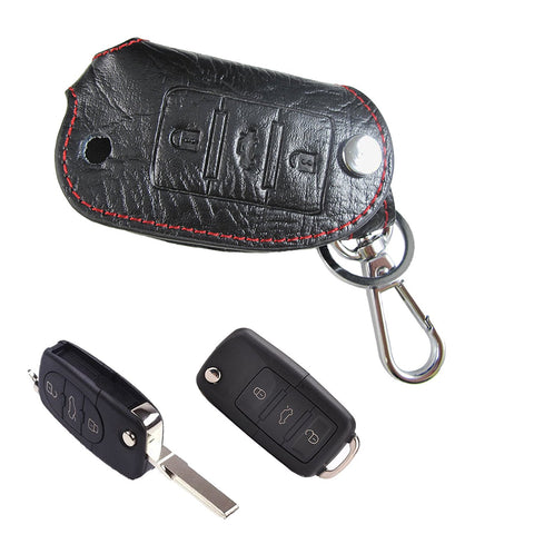 Genuine Leather Carbon Fiber Pattern Key Folding Fob Key Cover Audi Volkswagen Mazda Mercedes-Benz Nissan/Infiniti Kia/Hyundai