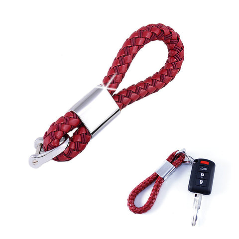 Braided PU Leather Strap Key Chain Ring Universal Fits Car Office Home Keys Fob Keychain Holder