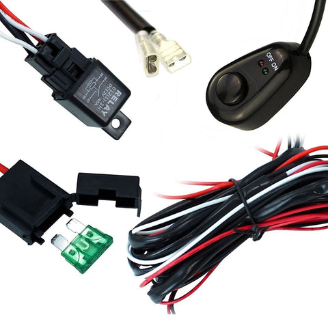 Universal 9ft Relay Wiring Harness Kit for LED Work Light Bar Off-Road 72W~300W - 40A 12V ON / OFF Switch