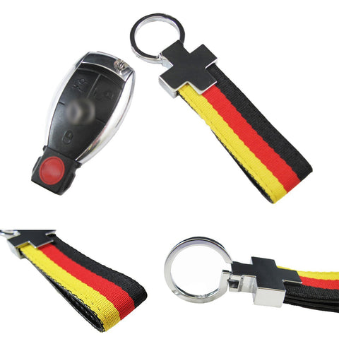 1x Flag Stripe Nylon Band w/ Inner Leather Key Fob Chain Keychain Ring For Audi BMW Mercedes Porsche etc Germany/M-colored/Italian Flag