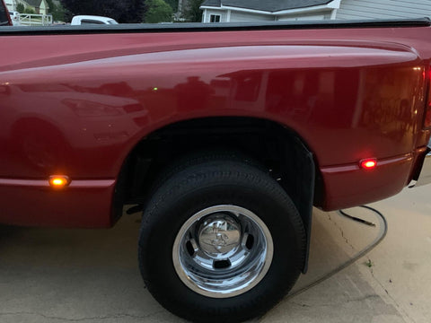 LED Fender Marker Replacement For DODGE 2003-2009 RAM 2500 3500, Smoked Lens Amber Red LED Fender Bed Side Marker Lights Set Assembly Heavy Duty Dually Truck Double Wheel Side Rear Fenders