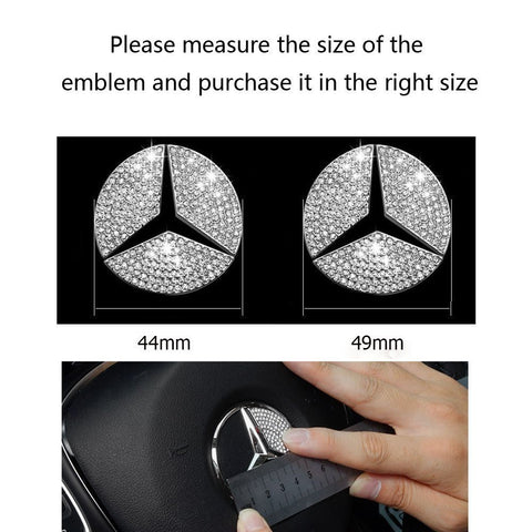 Steering Wheel Center Logo Diamond Emblem Sticker Decoration Direct Fit Mercedes Benz (44mm/49mm)