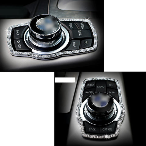 1 Piece Perfect Fit 3D Rhinestone Diamond Interior Multi-media Button Cover Decoration Trim for BMW 1 3 4 5 7 Series X1 X3 X4 X5 X6