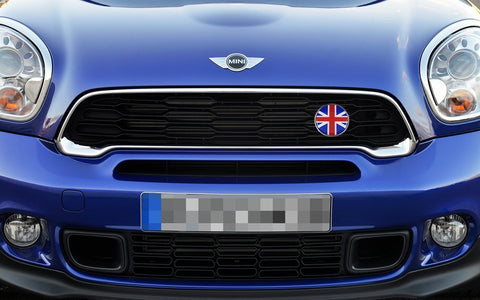 1 Set Front Grill Badge w/ Holder Fit All MINI Cooper R50 R55 R56 R57 R558 R60 UK Flag (Red/Black)