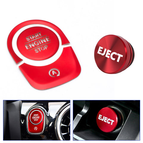 Red Aluminum Engine Start + Cigarette Lighter Eject Button Trim For Mercedes Benz W177 A-Class, C118 CLA-Class, X247 GLB-Class, H247 GLA-Class
