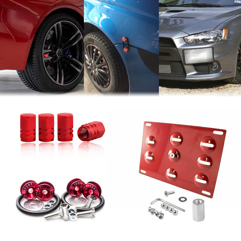 Set Tow Hook License Plate + Air Valve + Release Fastener For Nissan 370Z GTR