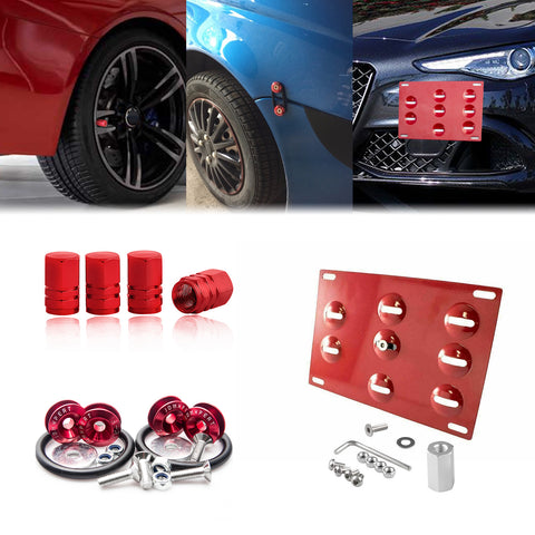 Set Tow Hook License Plate + Air Valve Cap + Release Fastener For Alfa Romeo 18+