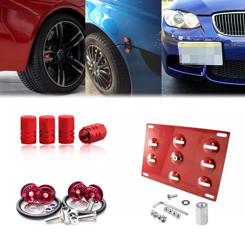 Set Tow Hook License Plate + Air Valve Cap + Release Fastener For BMW X1 X3 Z4