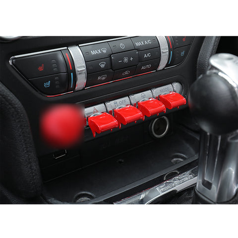 4Pcs Gloss Red Center Console Control Button Cover Trim For Ford Mustang 2015-up