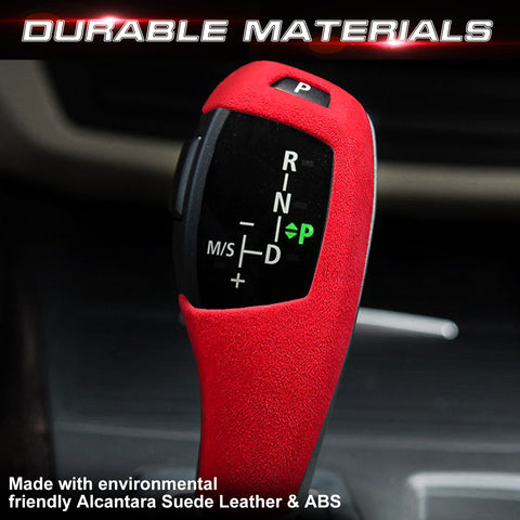 Red ABS Suede Leather Gear Shift Lever Knob Cover Trim For BMW X5 X6 E60 E70 E71