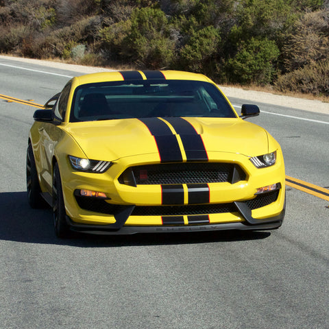 JDM Vinyl Stripe Sticker Sporty Racing Graphics Decal Trim for Ford Mustang 2015-2020 Hood Roof Rear Trunk Decoration, Glossy Black with Red Side