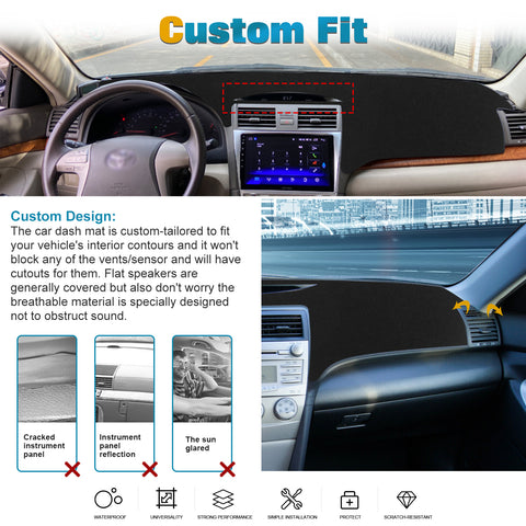 Center Console Dashboard Mat Pre-cut Non-Slip Sunshield Sun Glare Protector Dash Carpet Pad Black Cover Compatible with Toyota Camry 2007-2011