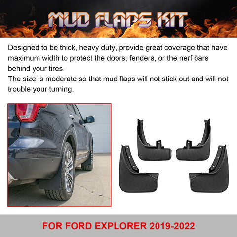Set Front + Rear Splash Molded Mud Flaps Mudguards For Ford Explorer 2019-2022