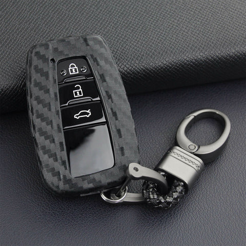 Carbon Fiber Pattern Soft TPU Key Fob Remote Case Cover for Toyota Camry Corolla GT 86 RAV4 Prius Avalon C-HR 2015-2020