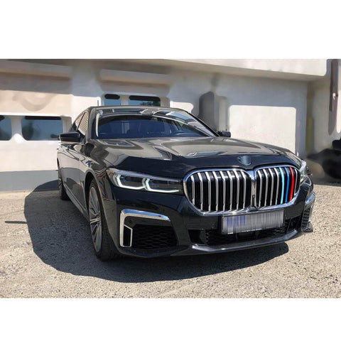 3pcs M-colored Grille Kidney Insert Trims Stripe Cover for BMW G11 7 Series LCI 2020-up (8 Beam Bars)
