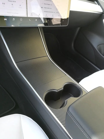 3pcs for Tesla Model 3 Center Console Wrap Sticker, Armrest Cup Holder Box Panel Trim, Protective Film Anti-Scratch Decal, Black Color Carbon Fiber Pattern / Matte Black / Matte White / Brushed Silver