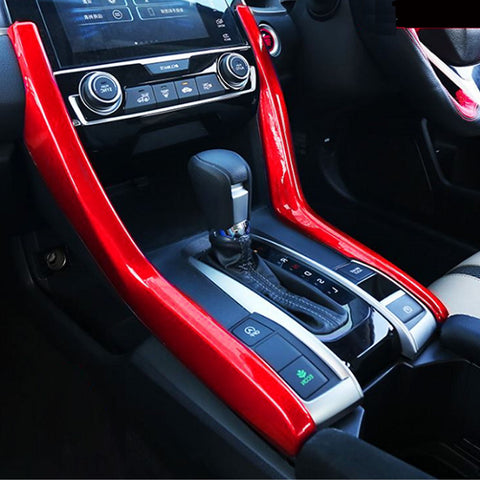Red Interior Center Consoles Gear Shift Panel Side Molding Strip Cover Decoration Trim for Honda Civic 10th Gen 2016 2017 2018 2019 2020