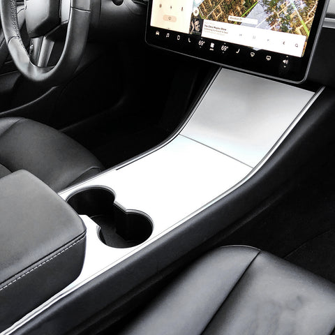 Carbon Fiber Pattern / Red ABS Chrome Plating / White ABS Chrome Plating Center Console Cup Holder Panel Trim for Tesla Model 3 2017-2020