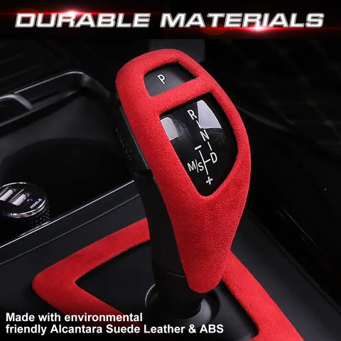 Red Suede Leather Gear Shift Knob Cover For BMW 2 3 4 series F20 F22 F30 F32 F33