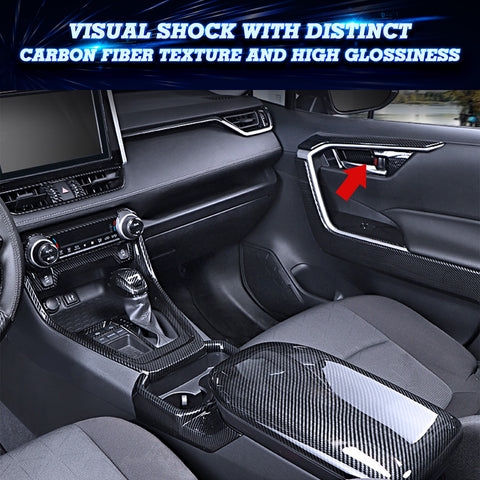 4x Carbon Fiber Black Interior Door Handle Bowl Cover Trim For Toyota RAV4 2019-2024