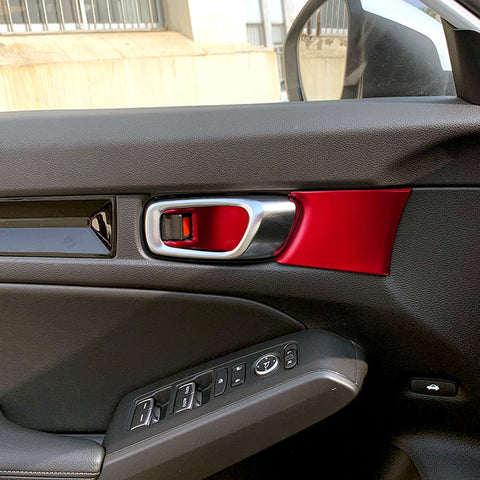 4Pcs Sport Racing Style Red Door Handle Bowl Cover Trim For Honda Civic 11th Gen