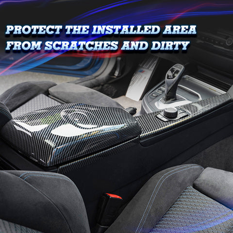 Carbon Fiber Pattern Interior Central Armrest Storage Box Cover Trim For BMW 3 Series F30 F31 2013-2018