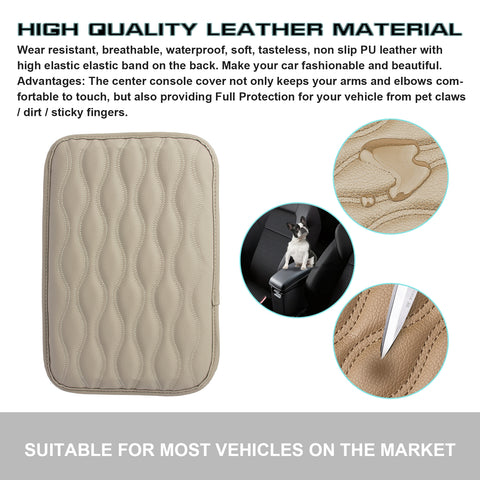 1PC Universal Car Center Console Armrest Pad Cover Seat Box Leather Pattern Beige 30x21cm