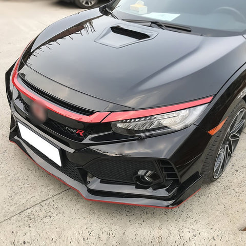 3pcs Red ABS R-Type Front Hood Grille Moulding Cover Trim for Honda Civic 2016-2019