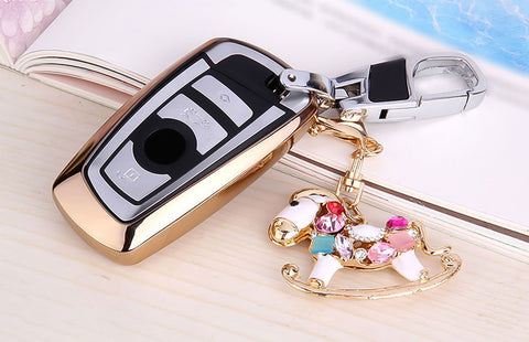 Key Fob Case Soft TPU Remote Control Key Shell Cover Case for BMW 1 3 4 5 6 7 Series X3 X4 M2 M3 Keyless, Gold