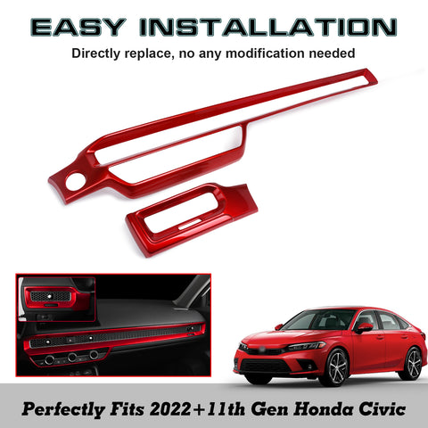 Red Sporty Race Style Center Air Vent Outlet Frame Trim For Civic 11th Gen 2022