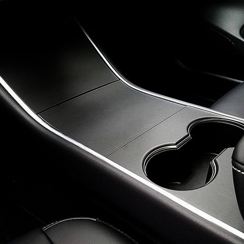 3pcs for Tesla Model 3 Center Console Wrap Sticker, Armrest Cup Holder Box Panel Trim, Protective Film Anti-Scratch Decal, Black Color Carbon Fiber Pattern / Matte Black / Matte White / Brushed Silver