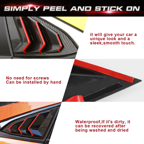2x Carbon Fiber Pattern Window Louver Air Vent Cover Trim For Honda Civic 11th