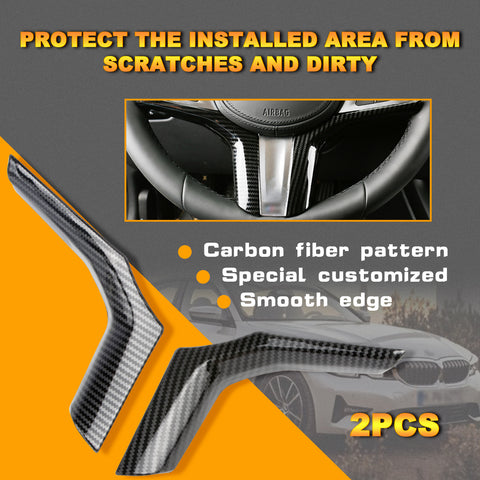 2pcs Carbon Fiber Steering Wheel Lip Strip Molding ABS Trim For BMW 3 Series G20 320i