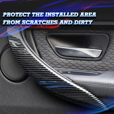 4pcs Interior Door Pull Handle Armrest Grab Cover Trim Strip For BMW 3 4 Series F30 F31 F34 F36, Carbon Fiber Style