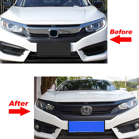 Glossy Black KK Vinyl Front Grille Chrome Delete Blackout For Civic 2016-2021