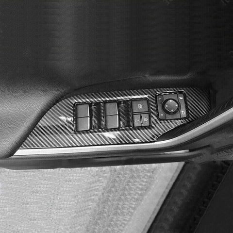 4pcs Door Window Lock Panel Switch Bezel Cover Driver Passenger Side for Toyota RAV4 2019-2024, Carbon Fiber Pattern Window Lift Switch Panel Cover Trim